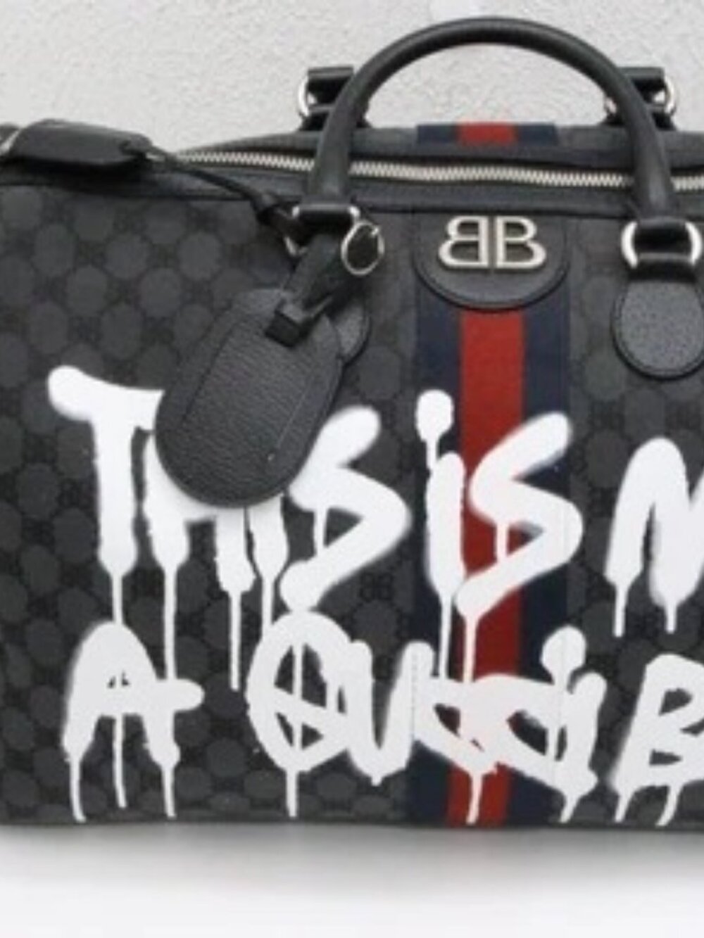 Balenciaga x Gucci The Hacker Project Black Duffle Bag Graffiti BB Coated Canvas